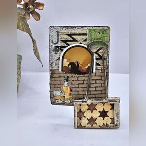 "5/$25" Western Cowboy Artist Trading Card ATC W/Upcycled Card Holder